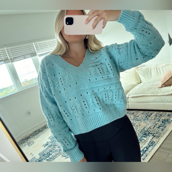 V-Neck Open Work Sweater - Picture 2 of 2